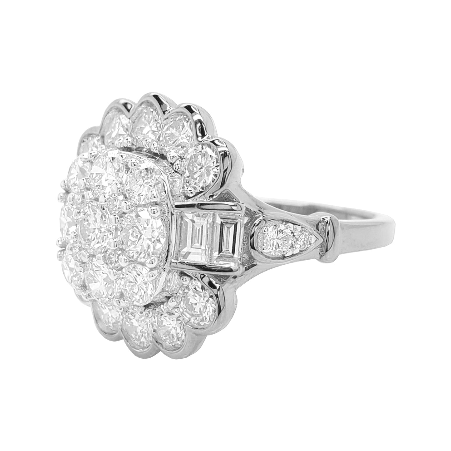 2 9/10CTW Pear Shape Cluster Engagement Ring with F/VVS Real Moissanite in 925 Sterling Silver