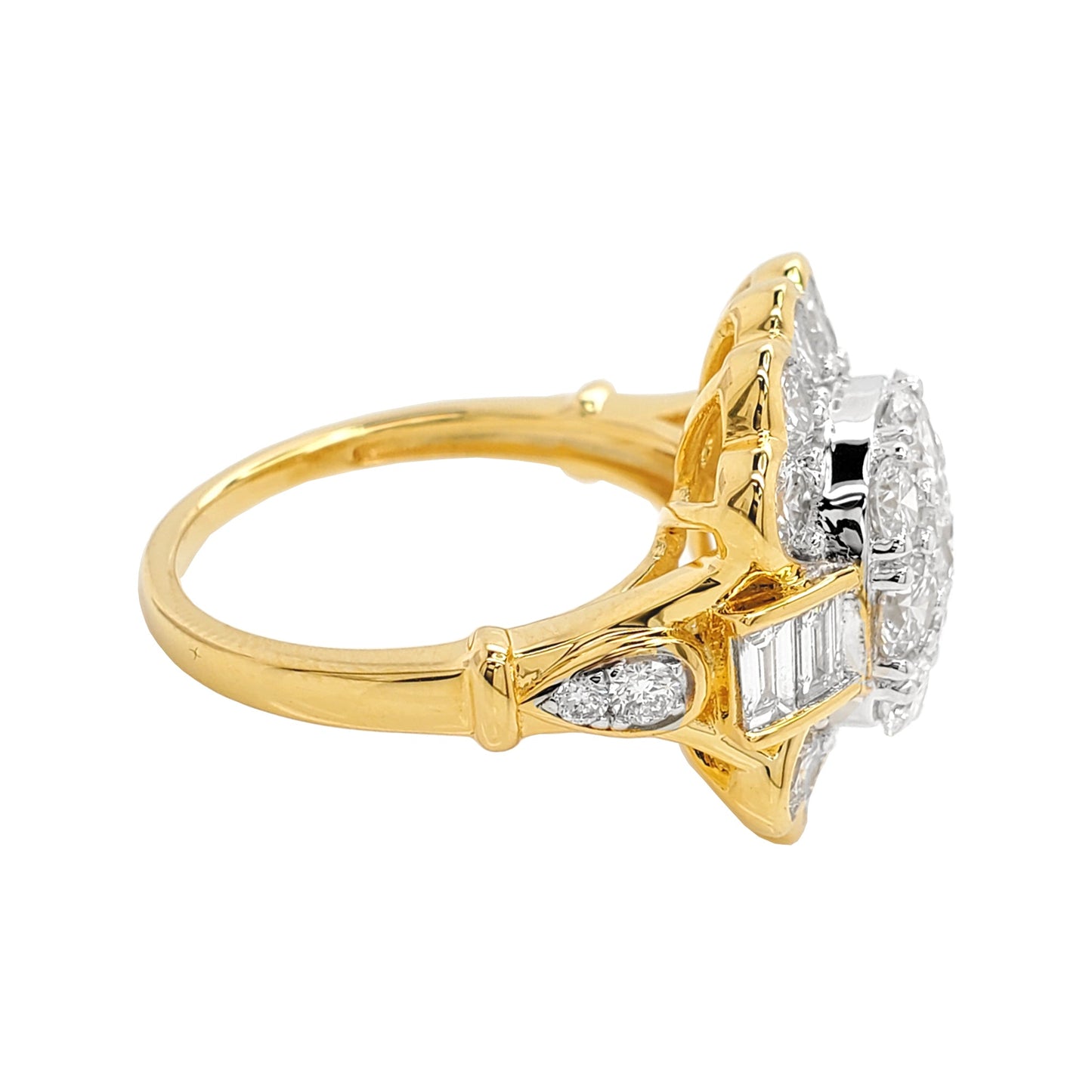 2 9/10CTW Pear Shape Cluster Engagement Ring with F/VVS Real Moissanite in 925 Sterling Silver
