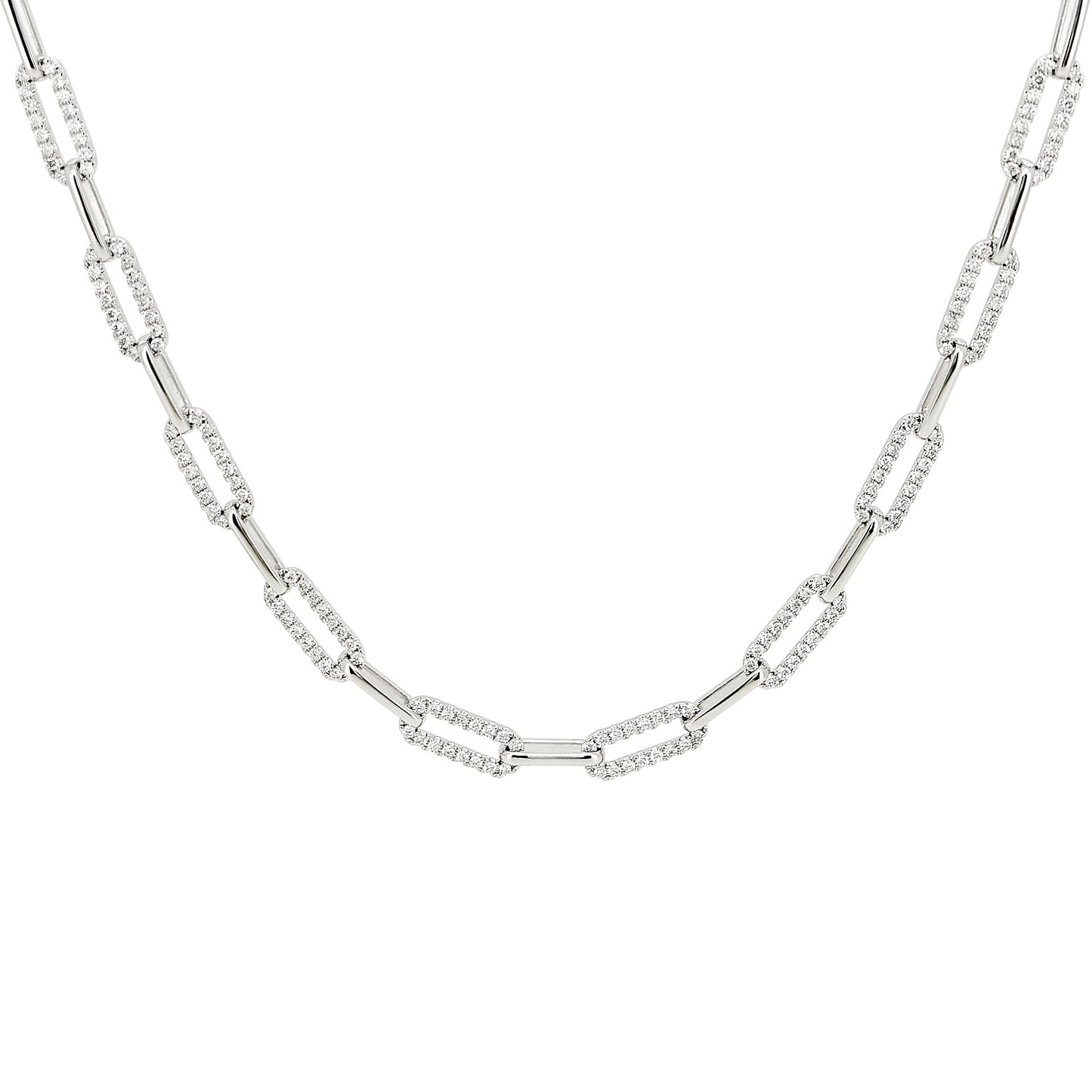 14K Gold Paperclip Necklace with Moissanite or Lab-Grown Diamond Chain Dainty Gold Plated Silver Jewelry Gift for Her