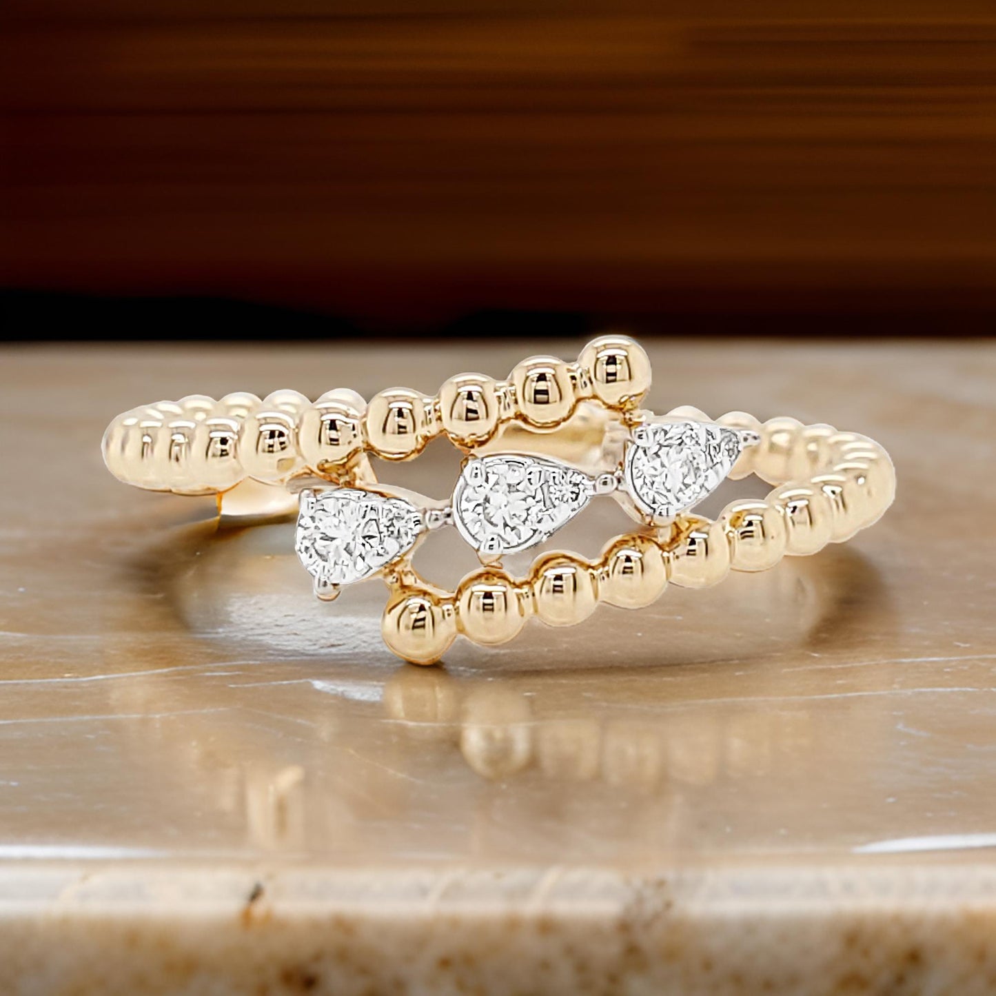 Trendy Pear Shape Ring | 1/10 CTW 14K Gold Plated | Moissanite/Lab Grown Diamond | Stylish Jewelry for Parties, Anniversaries & Birthdays