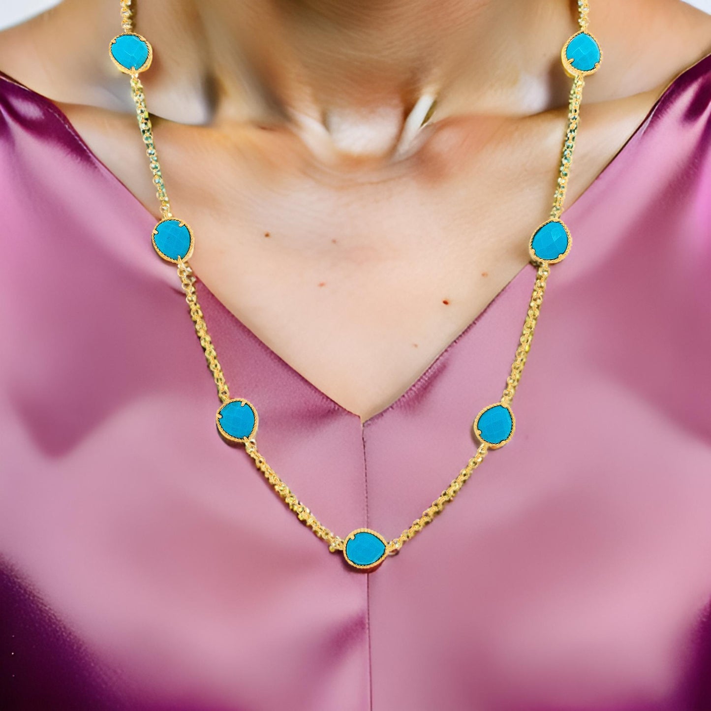 Beautiful Pear Shape Blue Turquoise 5 3/5CTW Necklace For Women |Best For Partywear |Ideal For Gifting On All Occasion to loved Ones