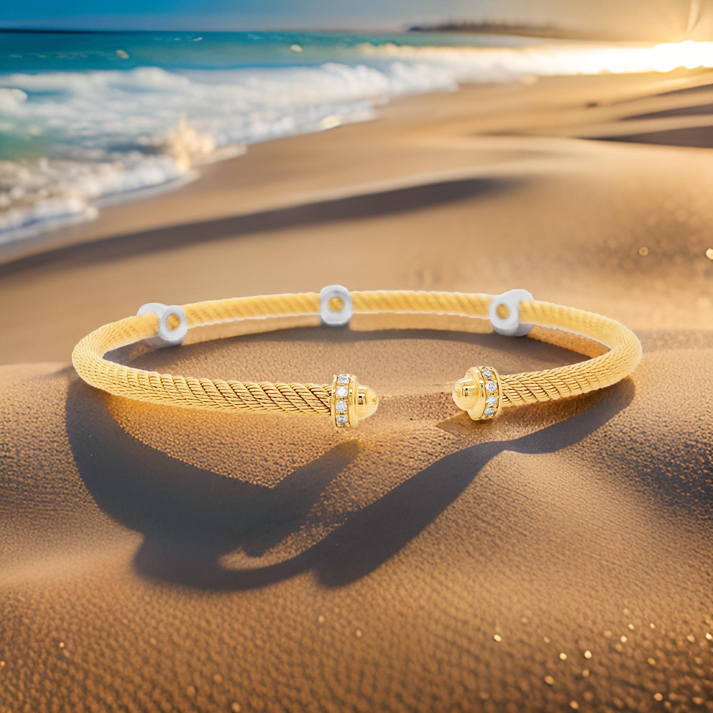 Elegant 2/5CTW Diamond and Turquoise Open Bangle in 14K Gold Plated Silver |Best Partywear |Ideal luxury Gift on special Occasion