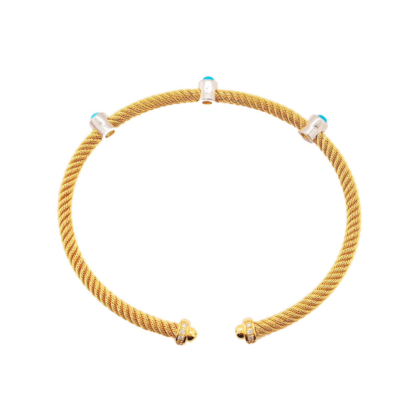 Elegant 2/5CTW Diamond and Turquoise Open Bangle in 14K Gold Plated Silver |Best Partywear |Ideal luxury Gift on special Occasion