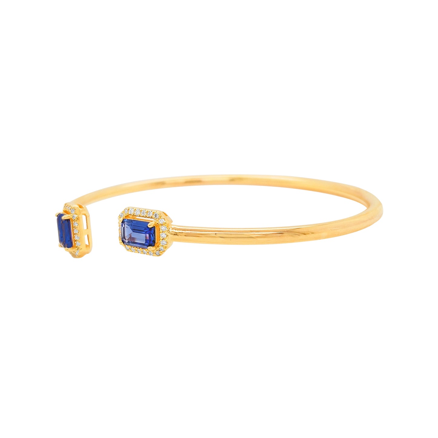Timeless 1 1/2CTW Blue Sapphire Emerald Cut & Diamond Open Bangle for Women in 14K Gold Plated | Perfect for Party Wear | Ideal Gift