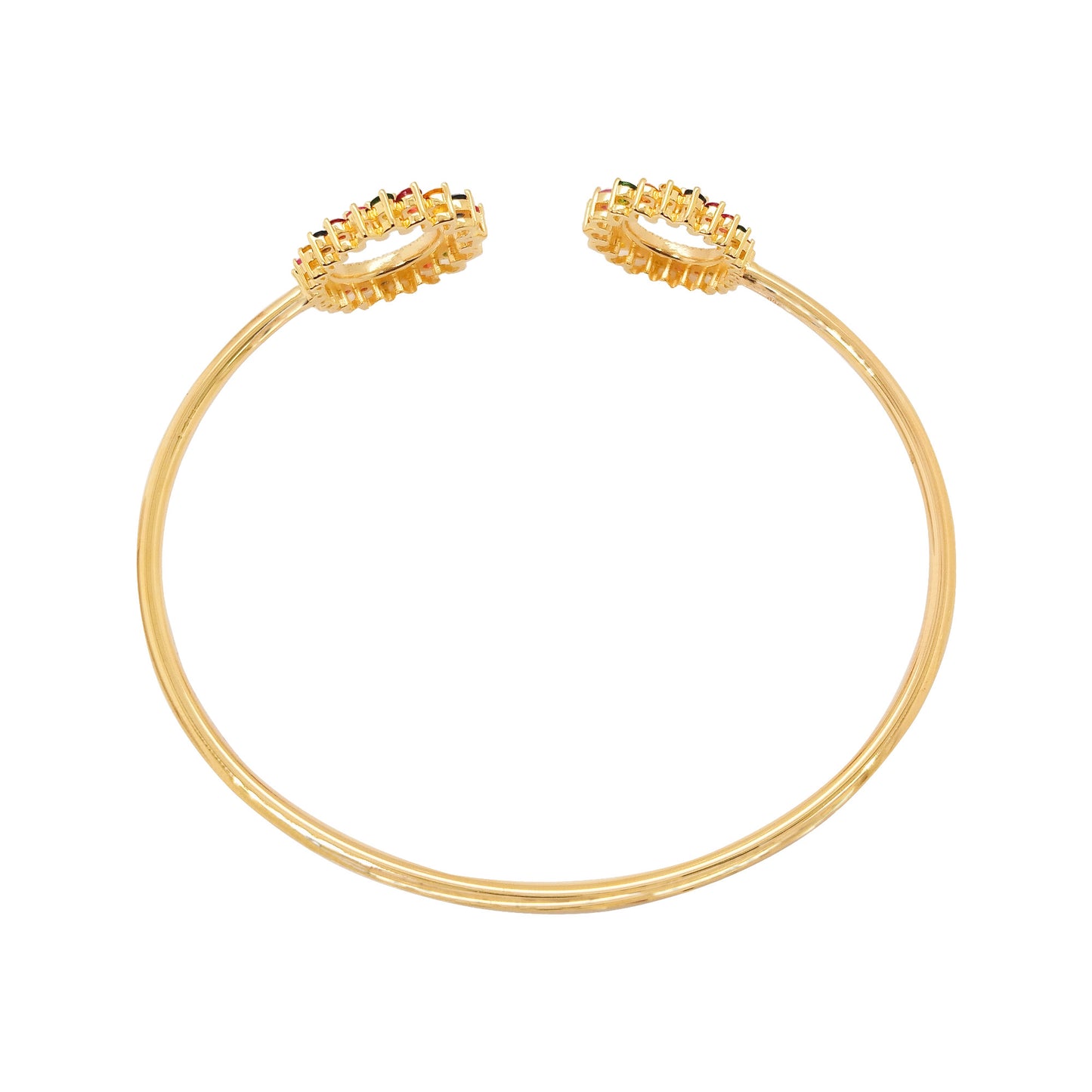 Unique 1 3/10CTW Multicolor Sapphire, Ruby, Lab-Grown Diamond & Tsavorite Open Bangle for Women |14K Gold Plated |Partywear and Perfect Gift