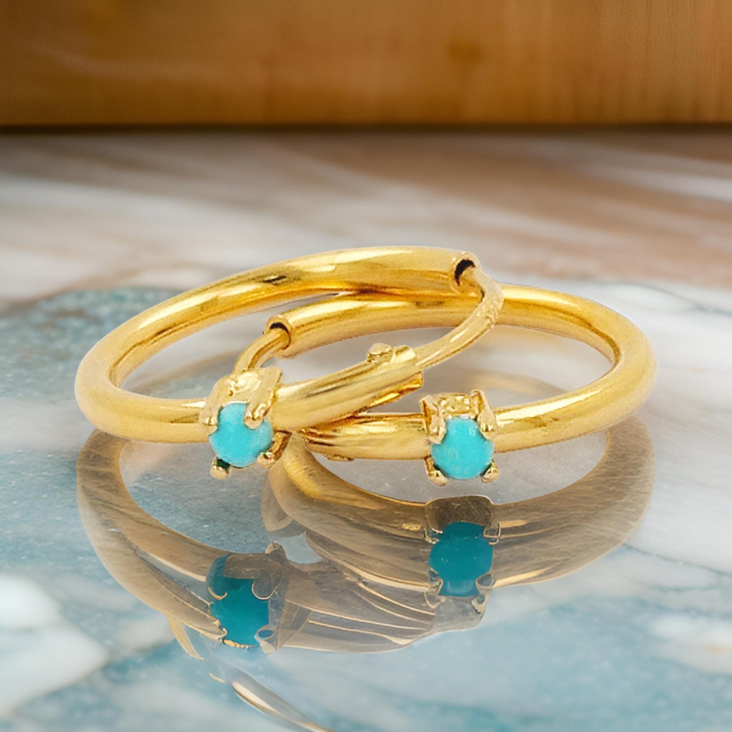12MM Tube Hoop with 1.5MMTurquoise Blue in 14K Gold Plated Silver |Best For Daily/Party Wear |Ideal for Gift on all occasions to loved ones