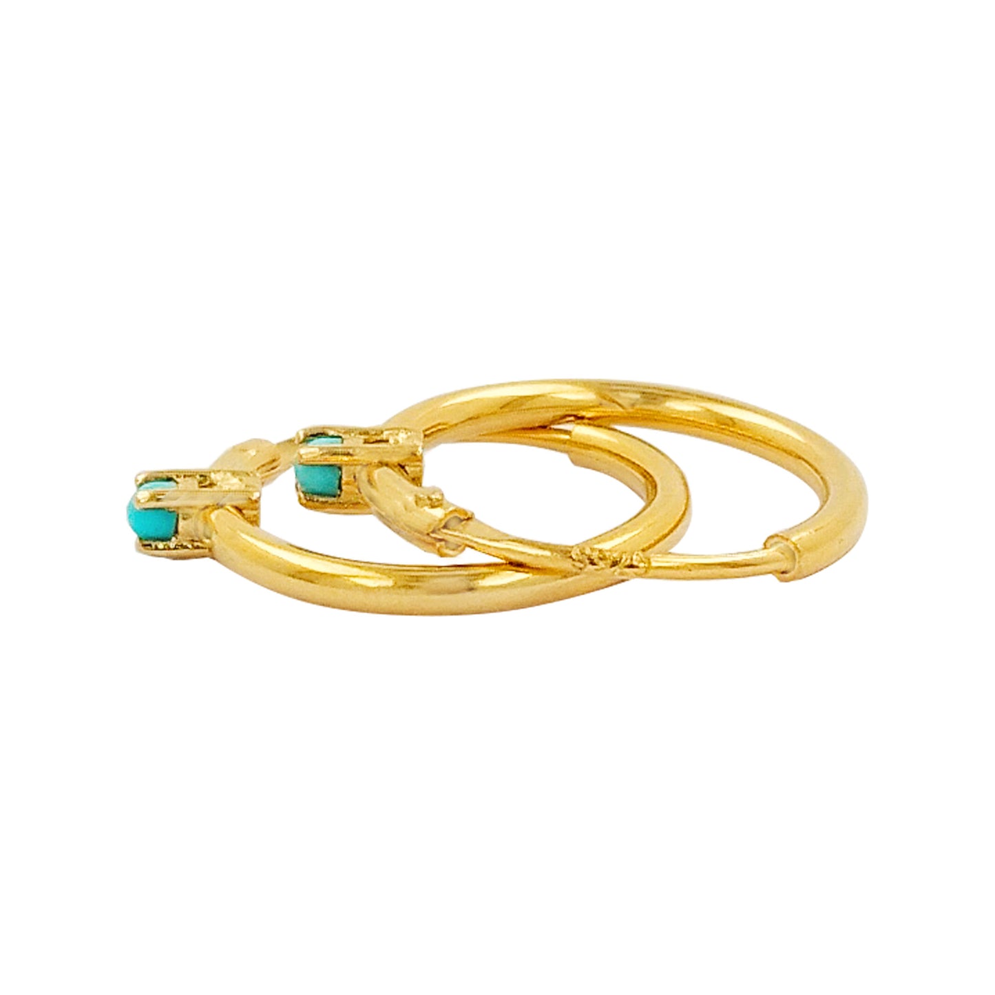 12MM Tube Hoop with 1.5MMTurquoise Blue in 14K Gold Plated Silver |Best For Daily/Party Wear |Ideal for Gift on all occasions to loved ones