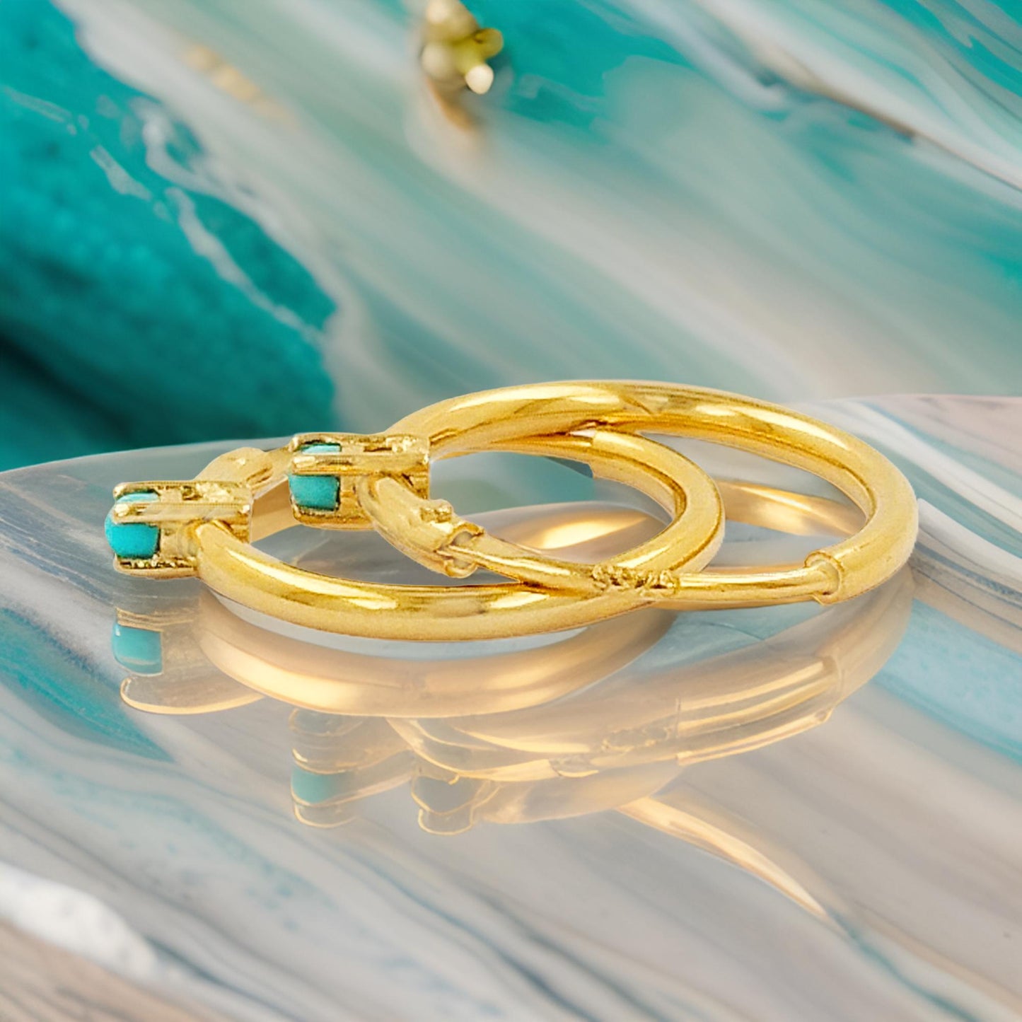 12MM Tube Hoop with 1.5MMTurquoise Blue in 14K Gold Plated Silver |Best For Daily/Party Wear |Ideal for Gift on all occasions to loved ones