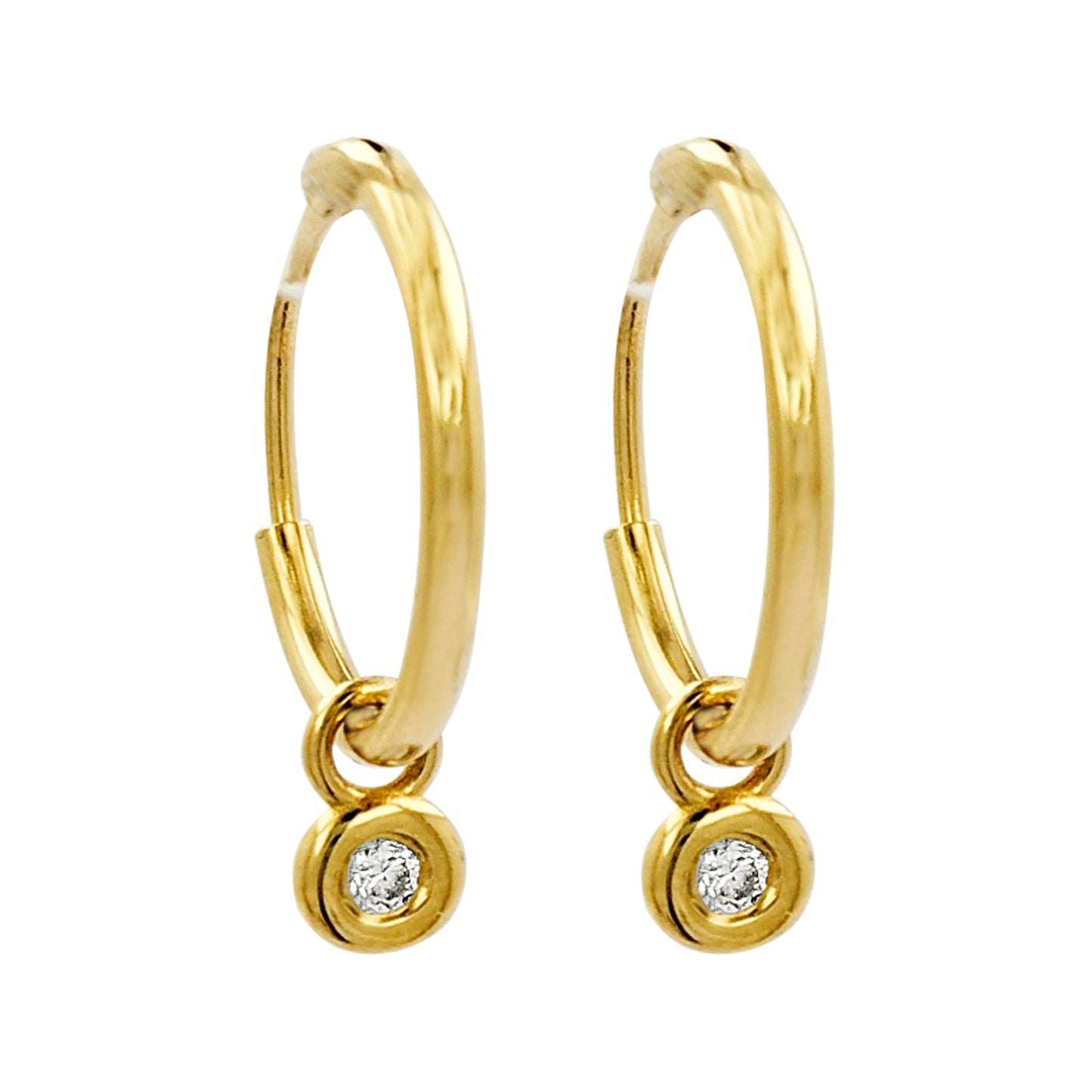 12MM Tube Hoop with Diamond Charm in 14K Gold Plated Silver | Best for Daily/Party Wear | Ideal Gift for All Occasions