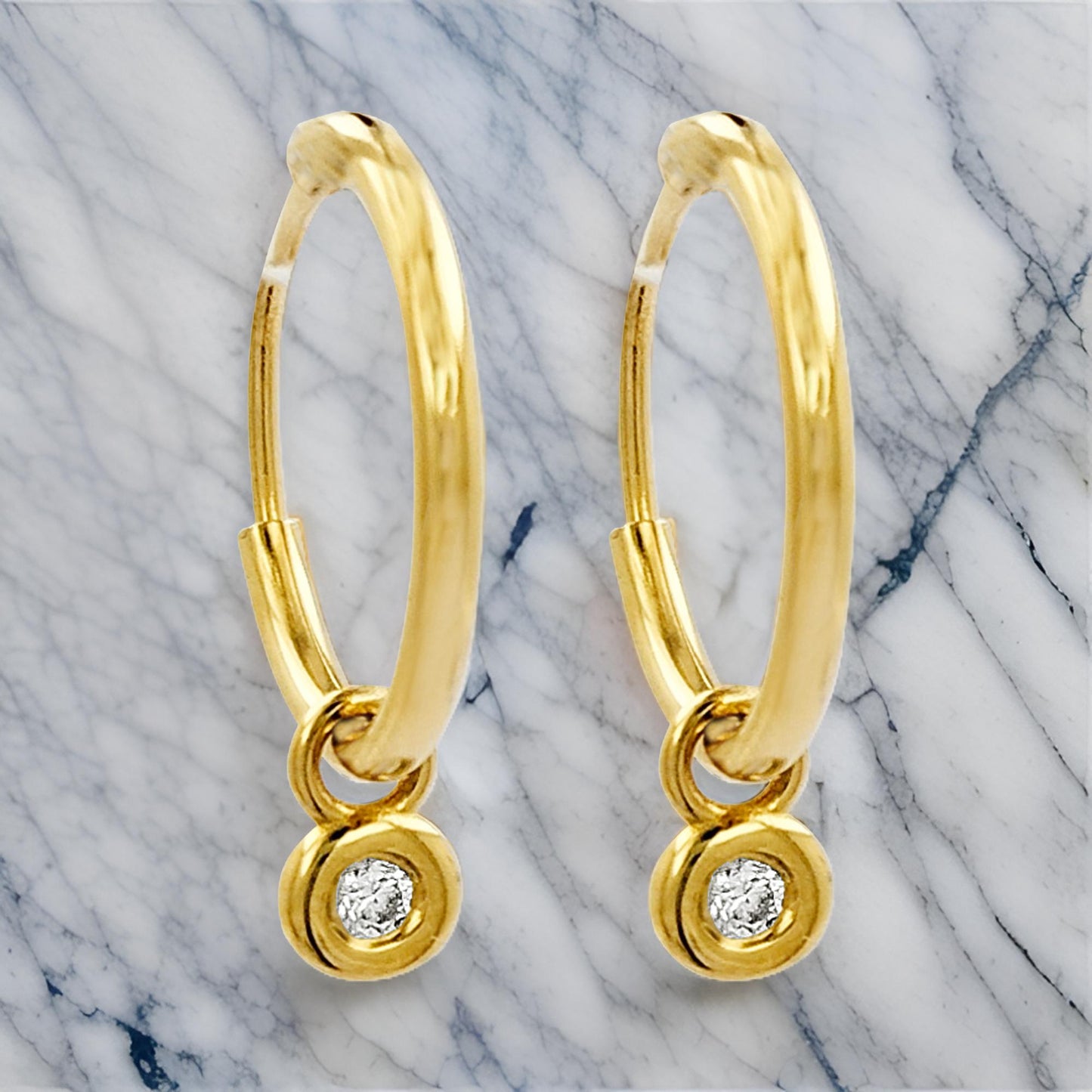 12MM Tube Hoop with Diamond Charm in 14K Gold Plated Silver | Best for Daily/Party Wear | Ideal Gift for All Occasions