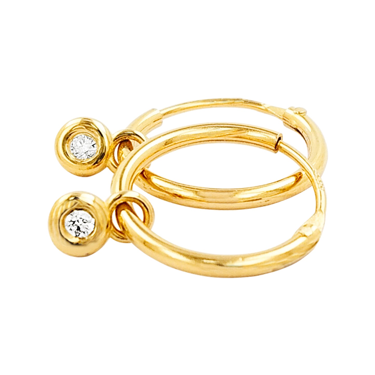 12MM Tube Hoop with Diamond Charm in 14K Gold Plated Silver | Best for Daily/Party Wear | Ideal Gift for All Occasions