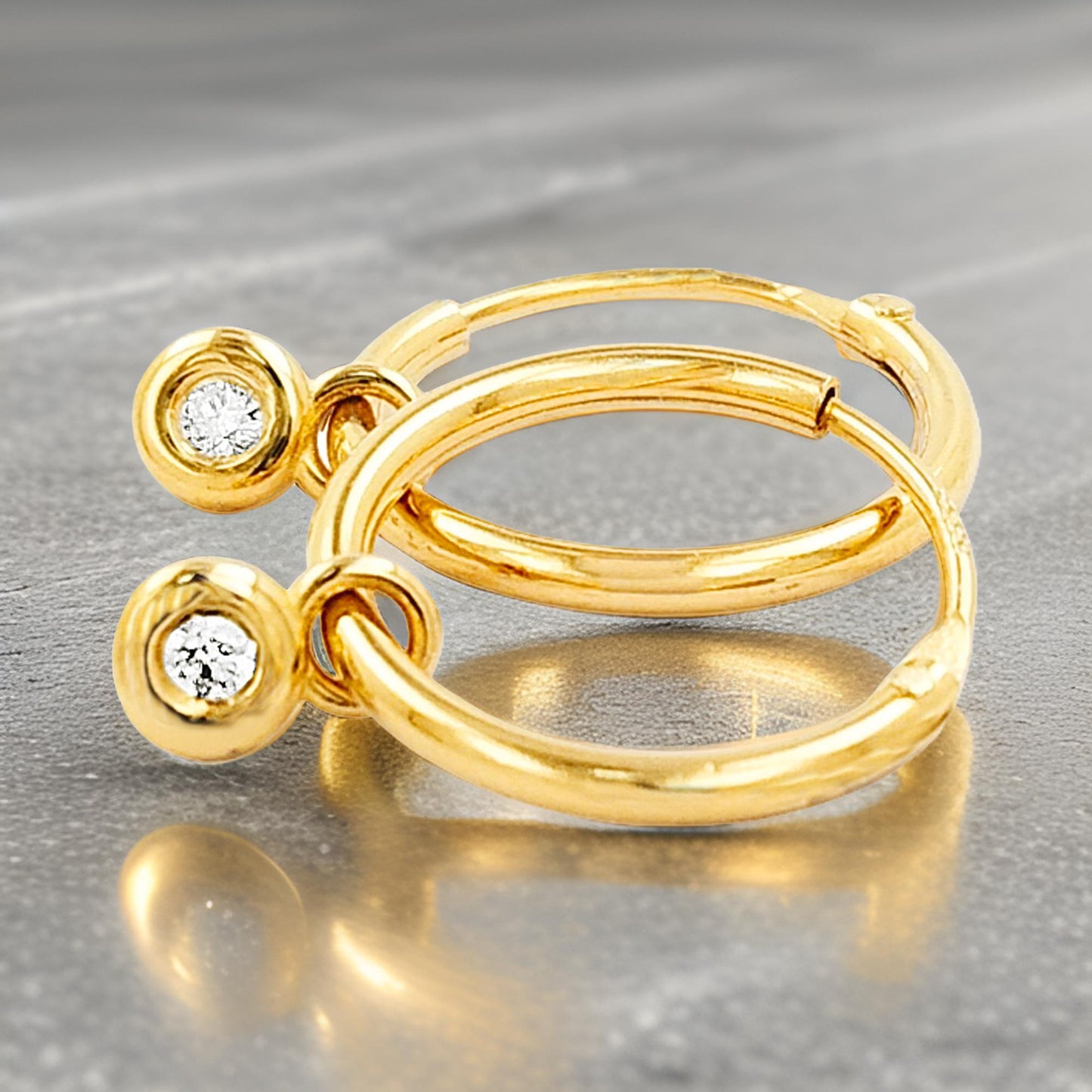 12MM Tube Hoop with Diamond Charm in 14K Gold Plated Silver | Best for Daily/Party Wear | Ideal Gift for All Occasions
