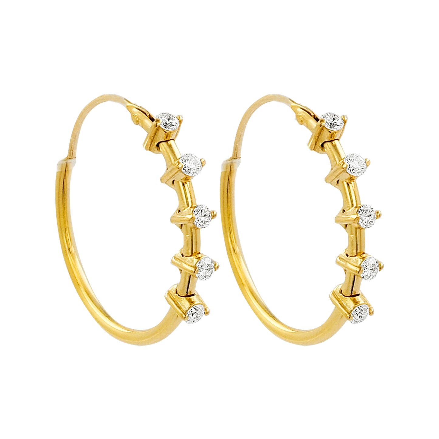 18MM Five Stone Tube Hoop with Diamond in 14K Gold Plated Silver | Best for Daily/Party Wear | Ideal Gift for All Occasions to Loved Ones