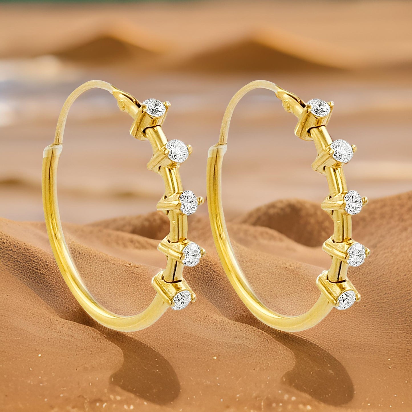 18MM Five Stone Tube Hoop with Diamond in 14K Gold Plated Silver | Best for Daily/Party Wear | Ideal Gift for All Occasions to Loved Ones