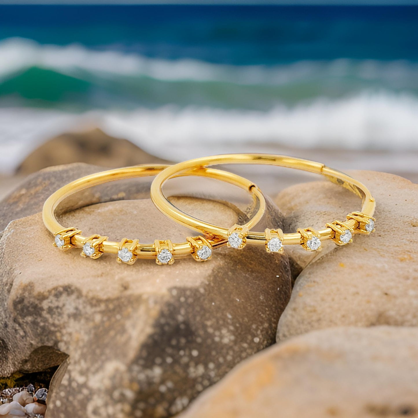 20MM Five Stone Tube Hoop with Diamonds in 14K Gold Plated Silver | Best for Daily/Party Wear | Ideal Gift for All Occasions to Loved Ones