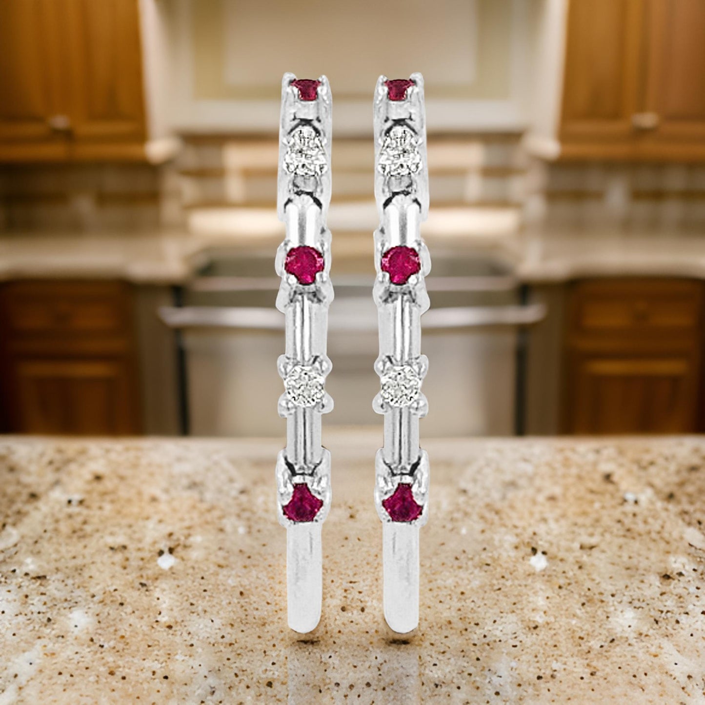 20MM Unisex Red Ruby Tube Hoop Earrings with Diamonds in 14K Gold Plated Silver | Best for Daily & Party Wear | Ideal Gift for Loved Ones