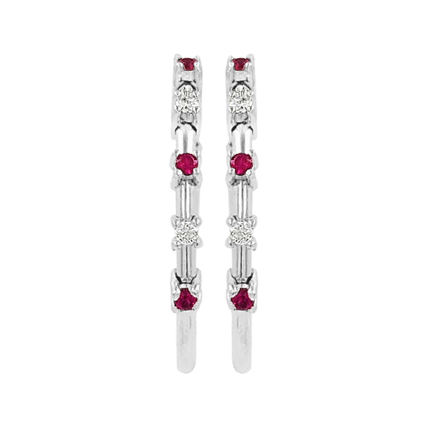 20MM Unisex Red Ruby Tube Hoop Earrings with Diamonds in 14K Gold Plated Silver | Best for Daily & Party Wear | Ideal Gift for Loved Ones