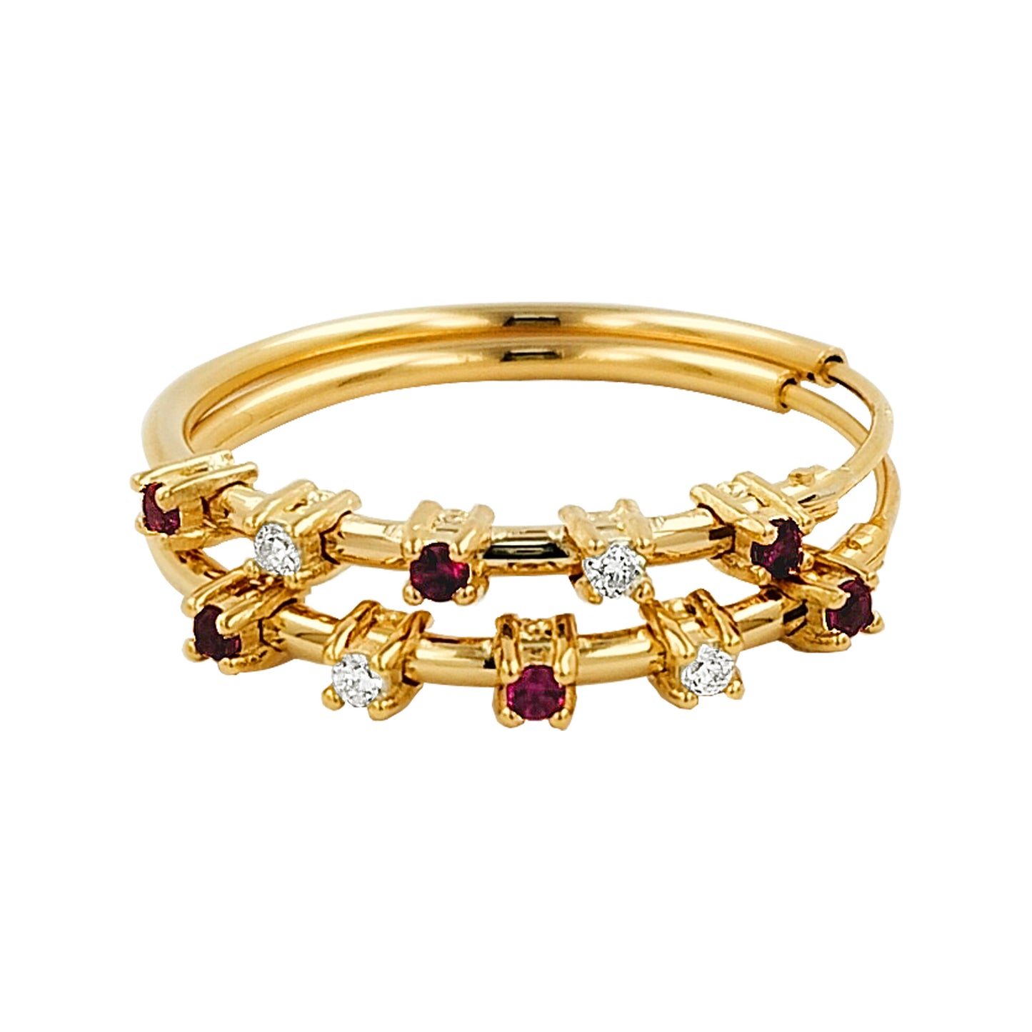20MM Unisex Red Ruby Tube Hoop Earrings with Diamonds in 14K Gold Plated Silver | Best for Daily & Party Wear | Ideal Gift for Loved Ones