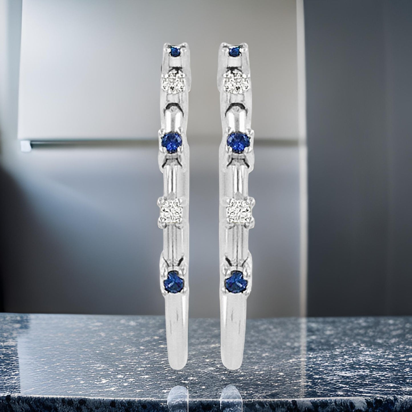 20MM Unisex Sapphire Blue Tube Hoop Earrings with Diamond in 14K Gold Plated Silver | Best for Daily/ Party Wear | Ideal Gift on Occasions