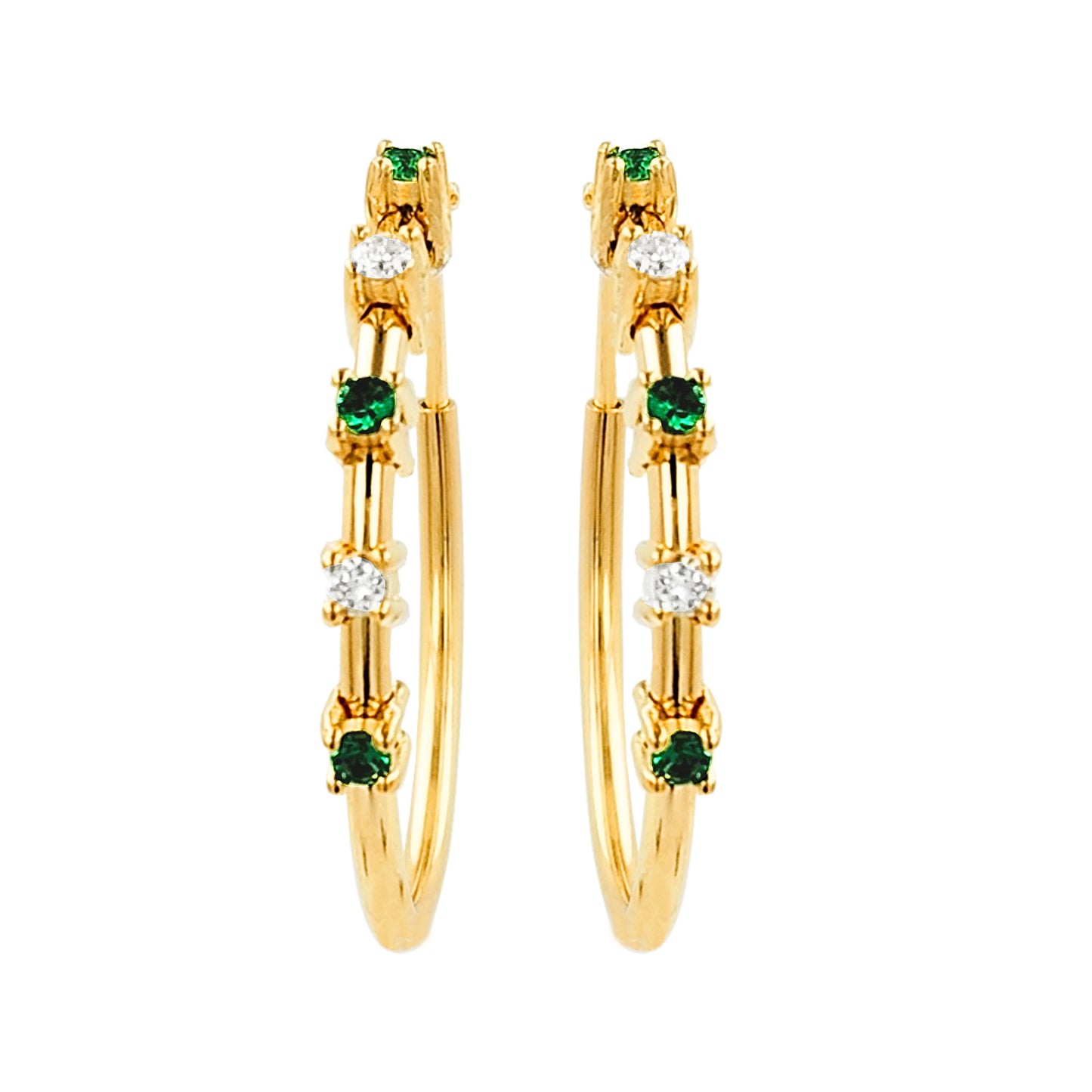 20MM Unisex Emerald Green Tube Hoop Earrings with LGD in 14K Gold Plated Silver | Best for Daily & Party Wear | Ideal Gift for Any Occasion