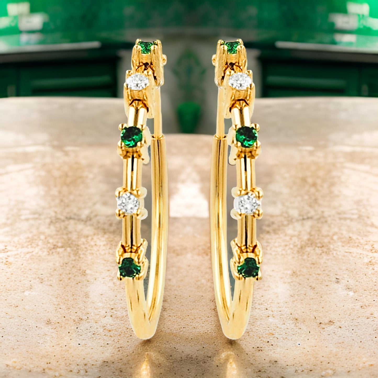 20MM Unisex Emerald Green Tube Hoop Earrings with LGD in 14K Gold Plated Silver | Best for Daily & Party Wear | Ideal Gift for Any Occasion