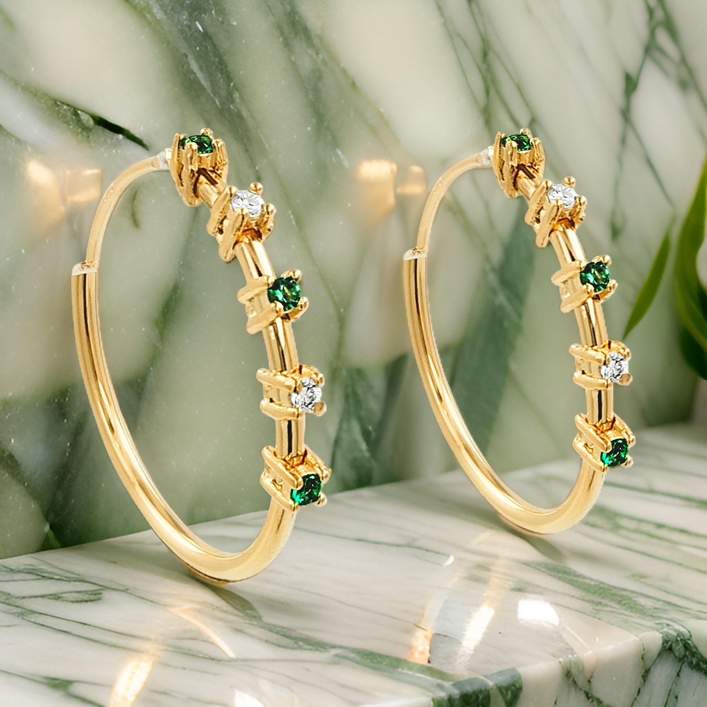 20MM Unisex Emerald Green Tube Hoop Earrings with LGD in 14K Gold Plated Silver | Best for Daily & Party Wear | Ideal Gift for Any Occasion