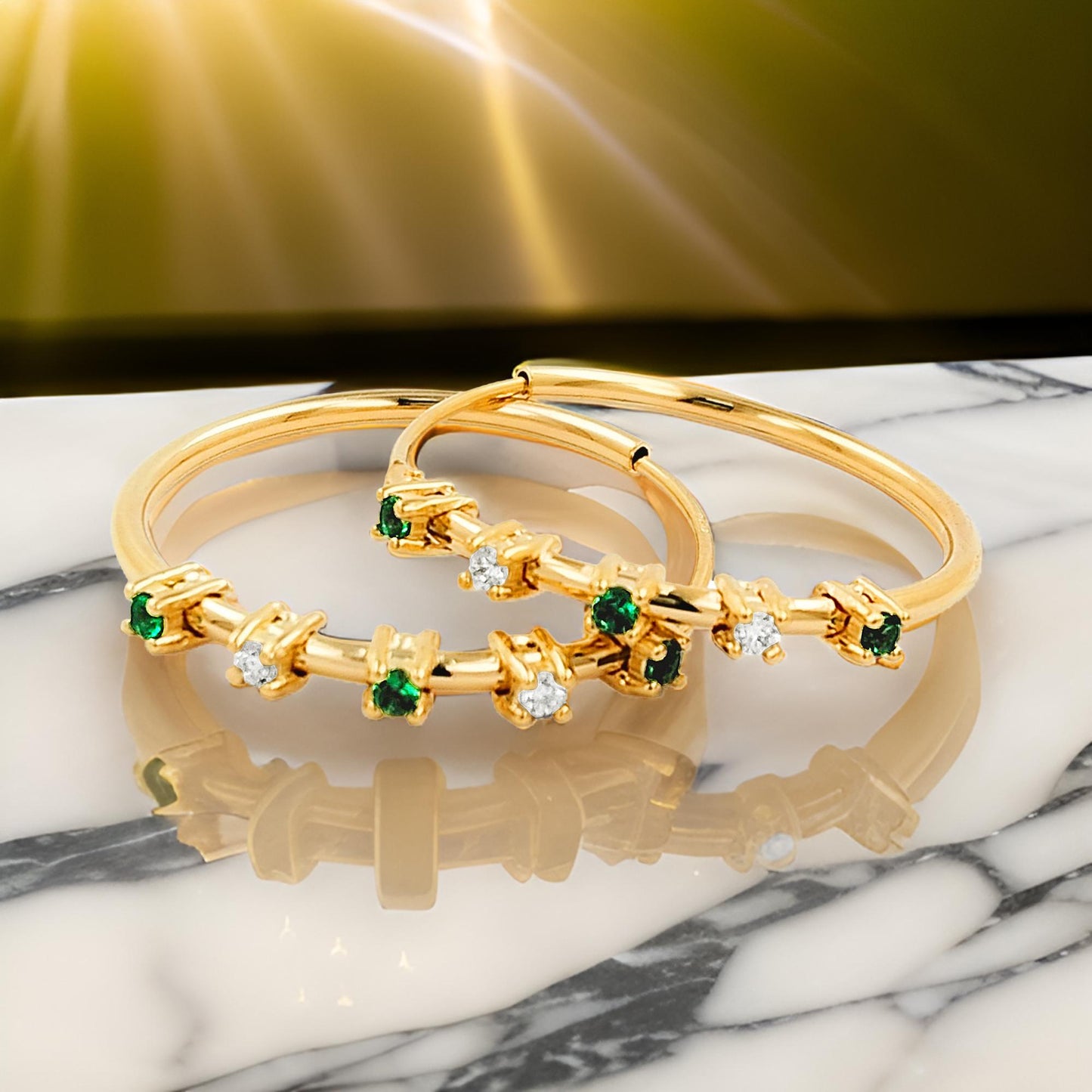 20MM Unisex Emerald Green Tube Hoop Earrings with LGD in 14K Gold Plated Silver | Best for Daily & Party Wear | Ideal Gift for Any Occasion