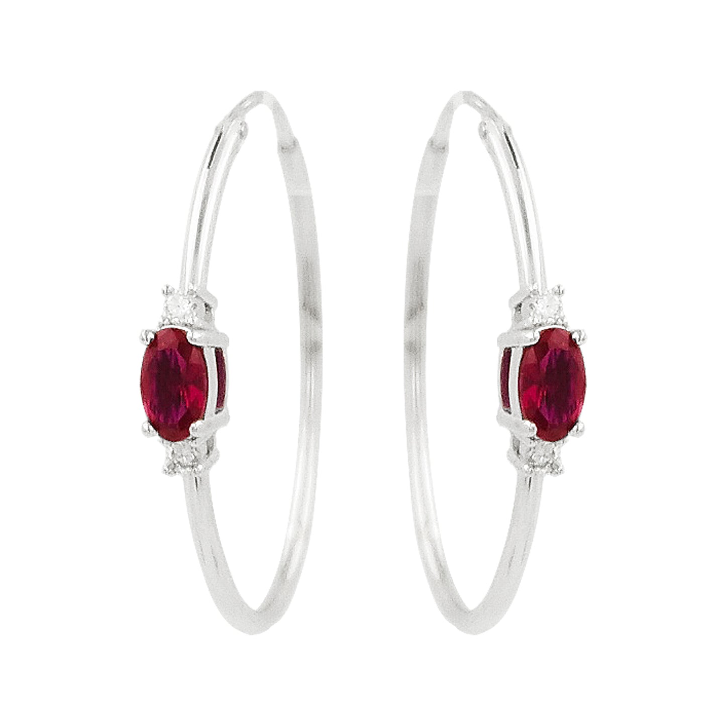 25MM Red Ruby Tube Hoop Earrings with Diamonds in 14K Gold Plated Silver |Elegant Jewelry for Daily & Party Wear |Best Gift for all Occasion