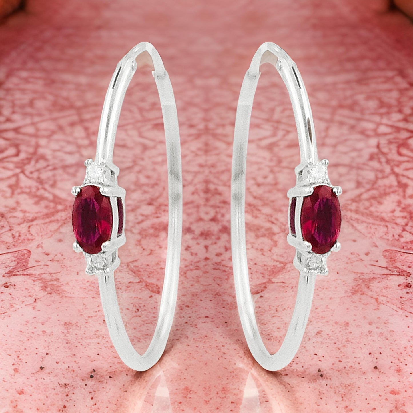 25MM Red Ruby Tube Hoop Earrings with Diamonds in 14K Gold Plated Silver |Elegant Jewelry for Daily & Party Wear |Best Gift for all Occasion