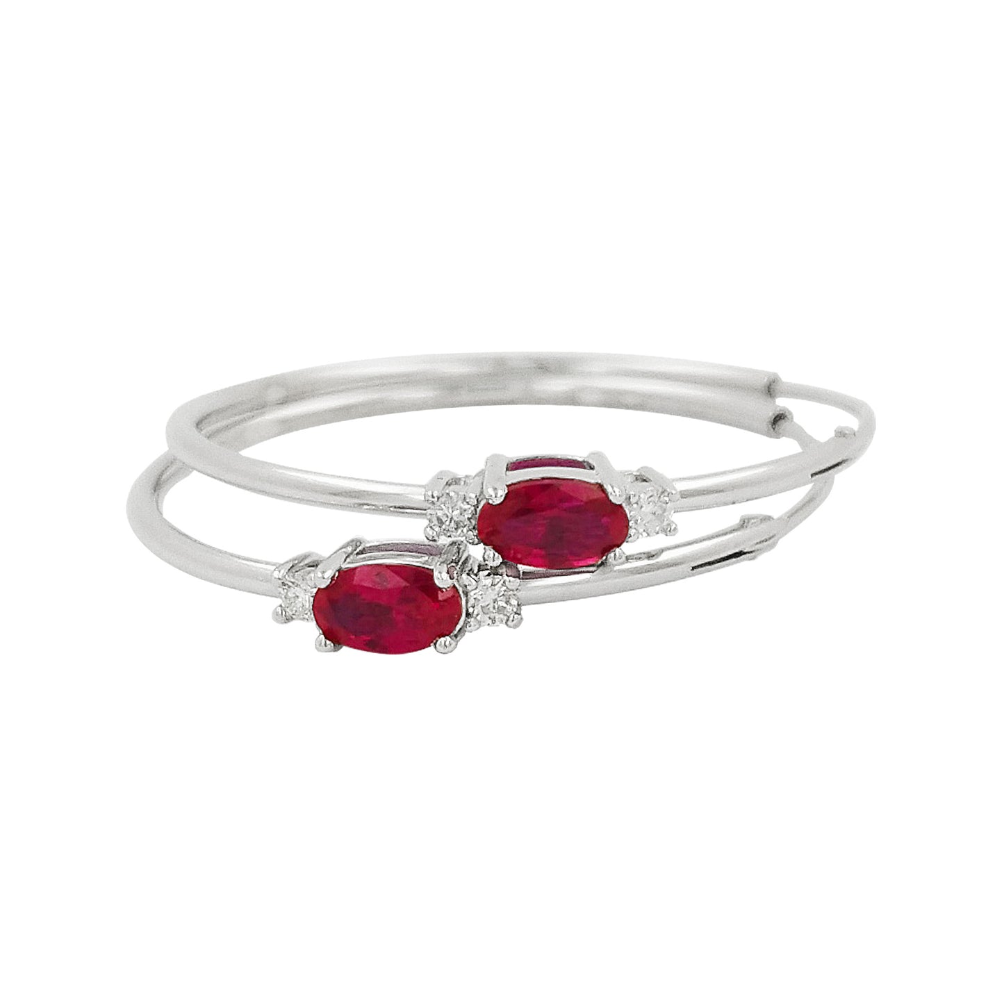 25MM Red Ruby Tube Hoop Earrings with Diamonds in 14K Gold Plated Silver |Elegant Jewelry for Daily & Party Wear |Best Gift for all Occasion