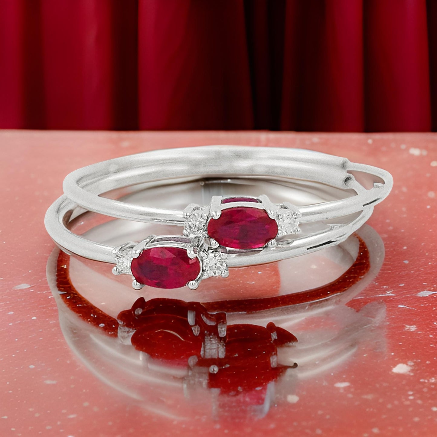 25MM Red Ruby Tube Hoop Earrings with Diamonds in 14K Gold Plated Silver |Elegant Jewelry for Daily & Party Wear |Best Gift for all Occasion
