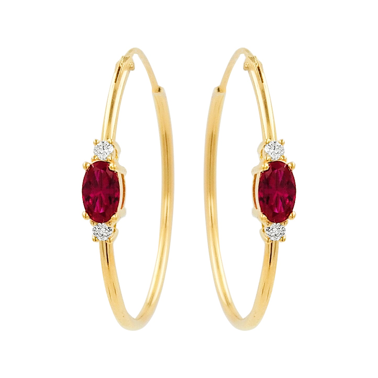 25MM Red Ruby Tube Hoop Earrings with Diamonds in 14K Gold Plated Silver |Elegant Jewelry for Daily & Party Wear |Best Gift for all Occasion