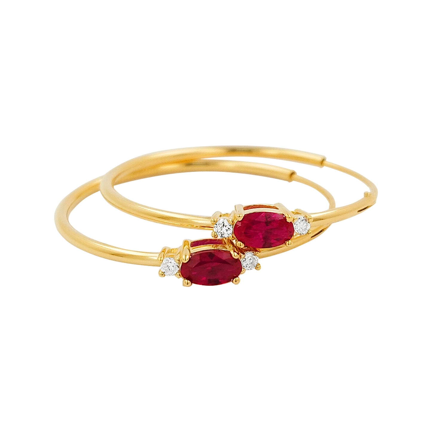 25MM Red Ruby Tube Hoop Earrings with Diamonds in 14K Gold Plated Silver |Elegant Jewelry for Daily & Party Wear |Best Gift for all Occasion