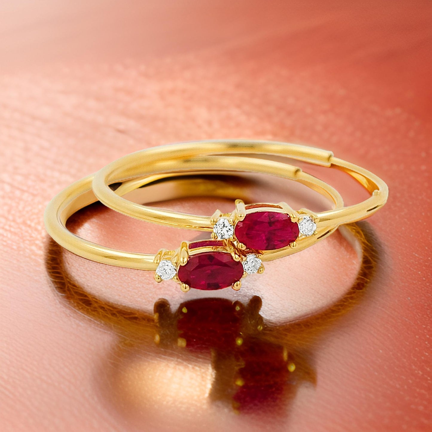 25MM Red Ruby Tube Hoop Earrings with Diamonds in 14K Gold Plated Silver |Elegant Jewelry for Daily & Party Wear |Best Gift for all Occasion