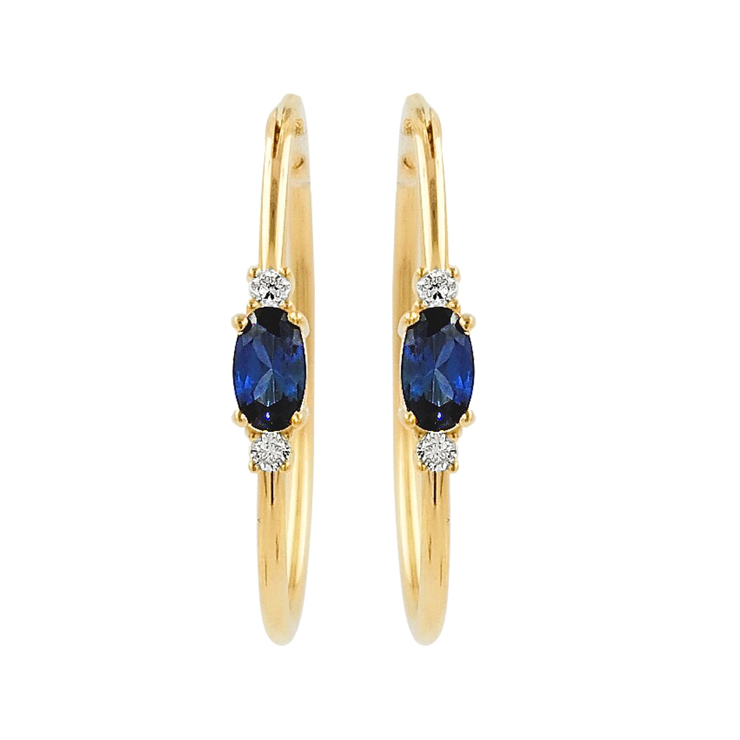 25MM Sapphire Blue Tube Hoop Earrings with Diamonds in 14K Gold Plated Silver | Elegant Daily & Party Wear | Perfect Gift for All Occasions