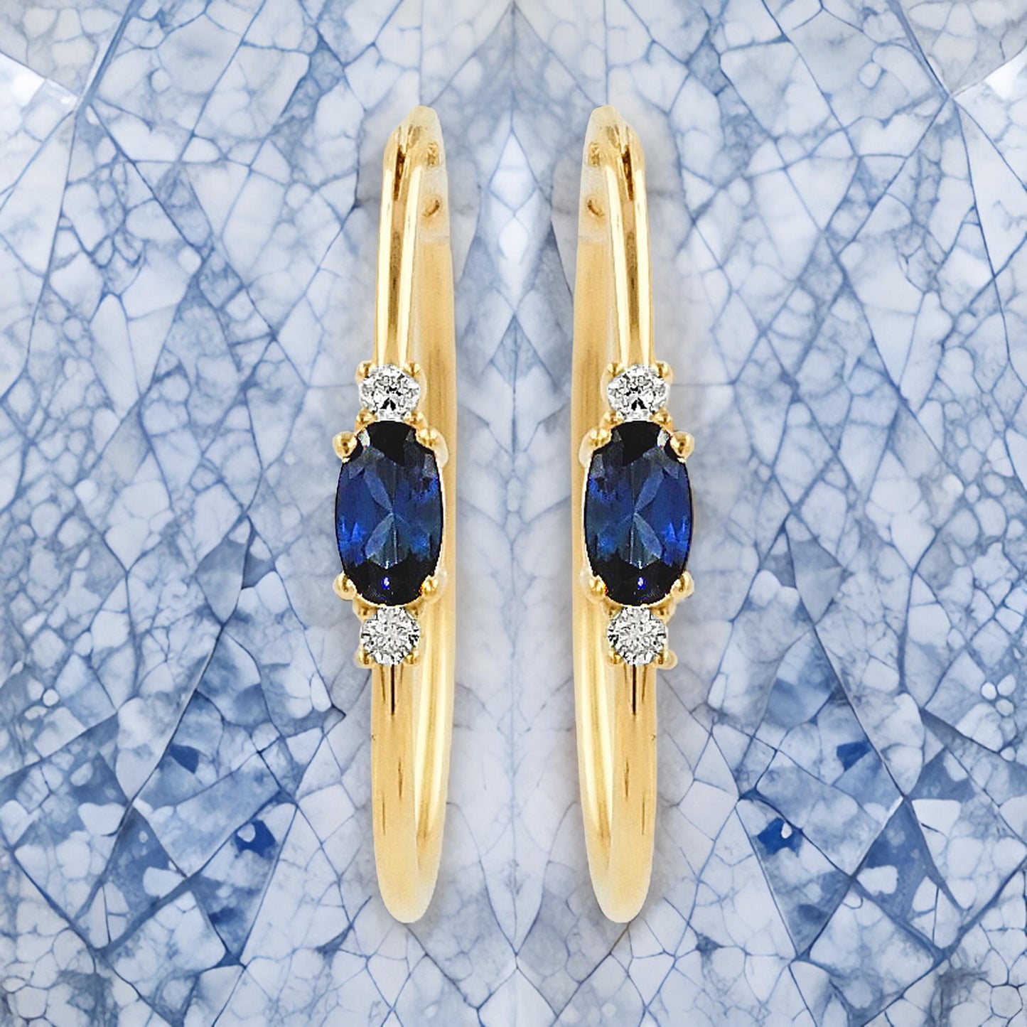 25MM Sapphire Blue Tube Hoop Earrings with Diamonds in 14K Gold Plated Silver | Elegant Daily & Party Wear | Perfect Gift for All Occasions