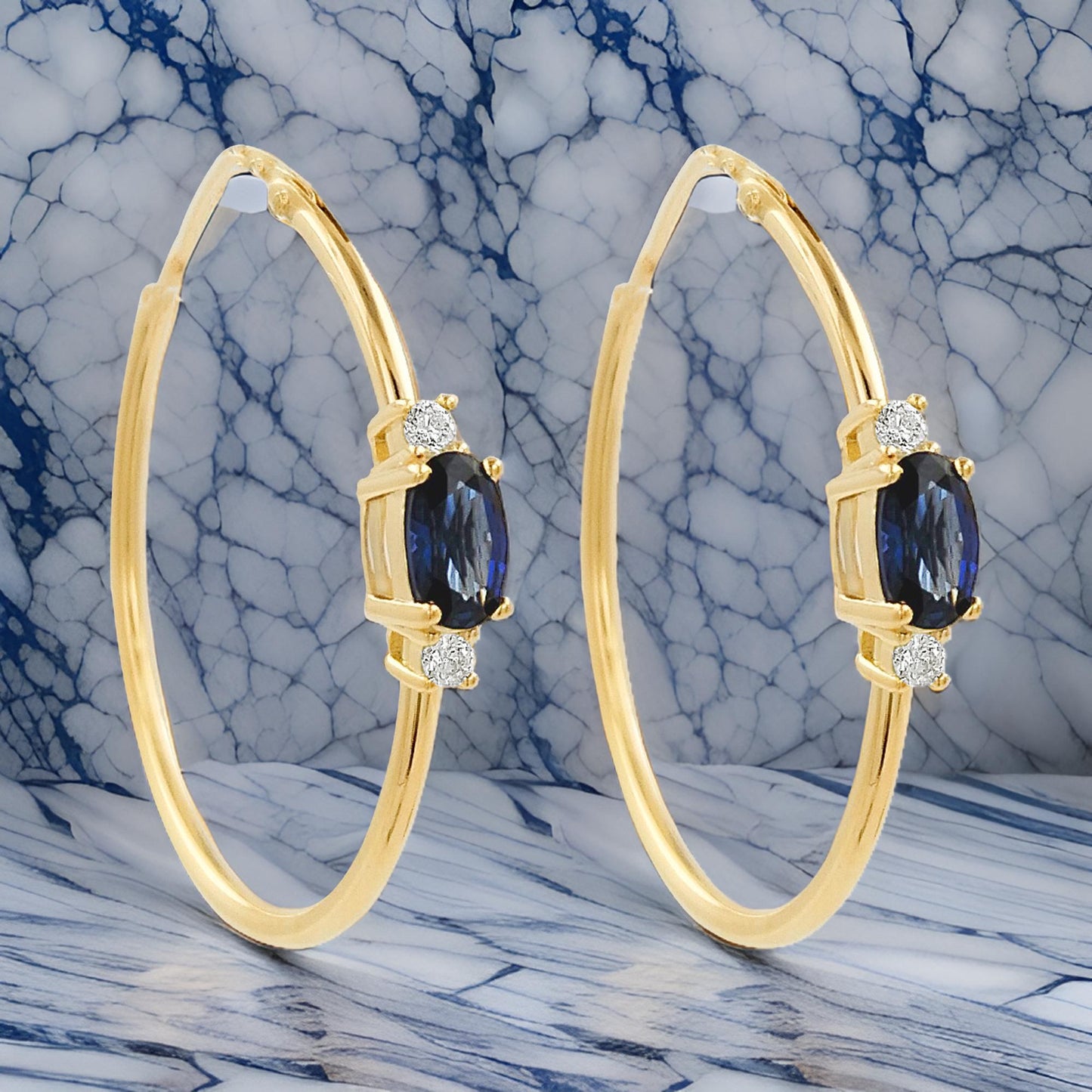 25MM Sapphire Blue Tube Hoop Earrings with Diamonds in 14K Gold Plated Silver | Elegant Daily & Party Wear | Perfect Gift for All Occasions