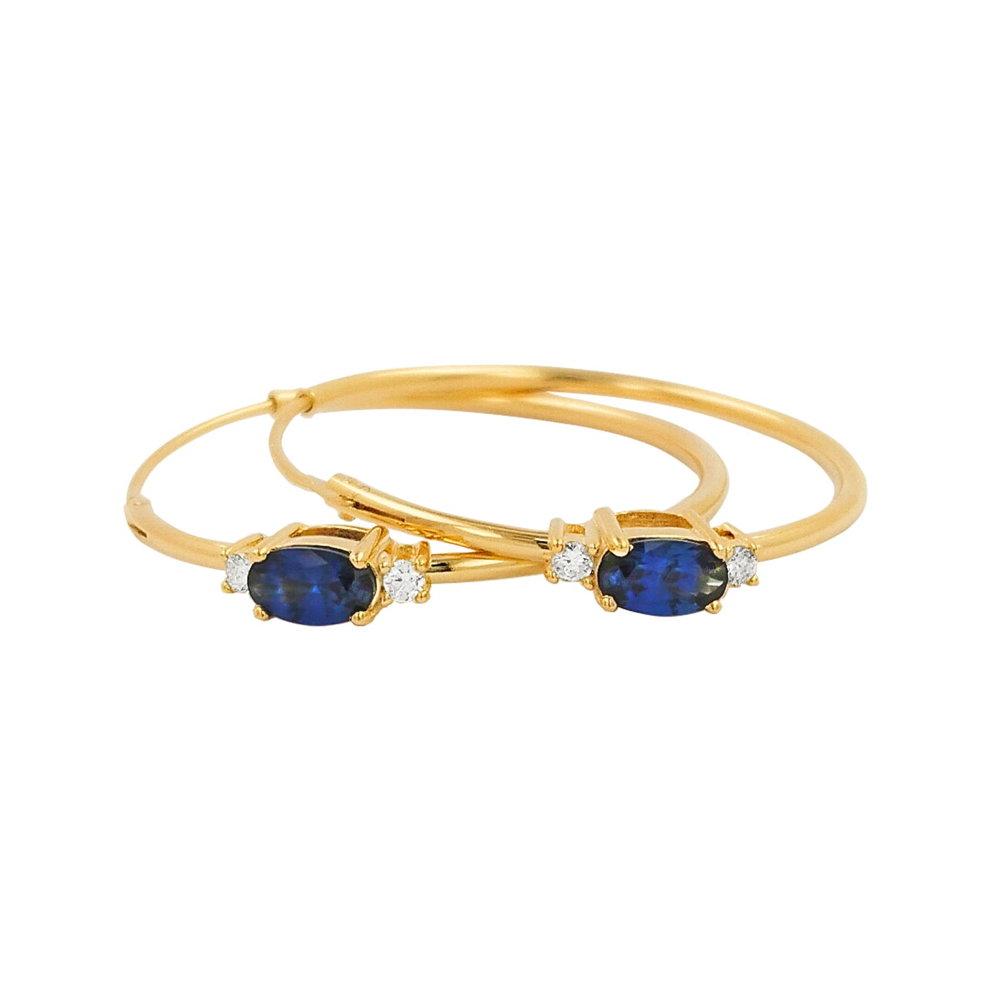 25MM Sapphire Blue Tube Hoop Earrings with Diamonds in 14K Gold Plated Silver | Elegant Daily & Party Wear | Perfect Gift for All Occasions