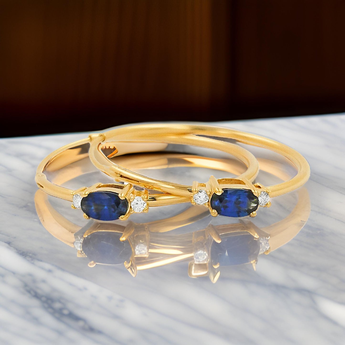 25MM Sapphire Blue Tube Hoop Earrings with Diamonds in 14K Gold Plated Silver | Elegant Daily & Party Wear | Perfect Gift for All Occasions