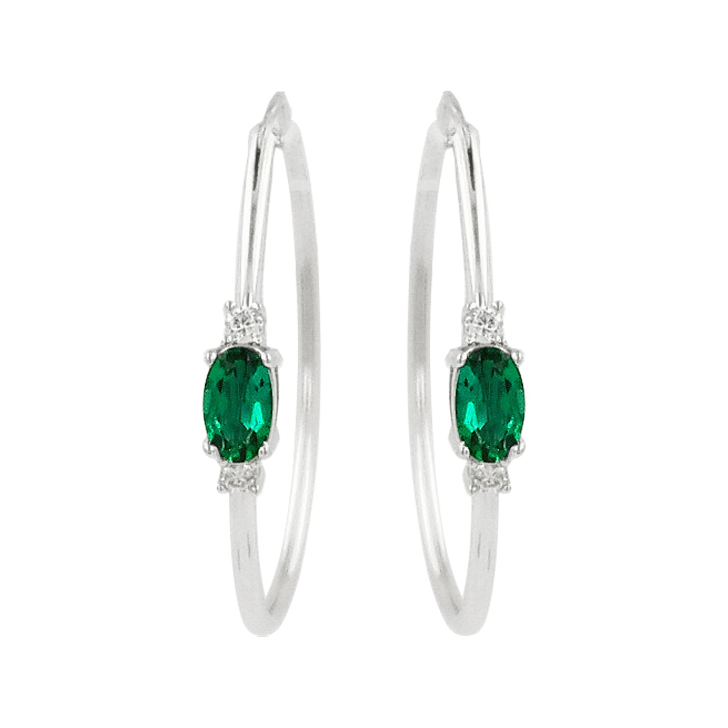 25MM Emerald Green Tube Hoop Earrings with Diamonds in 14K Gold Plated Silver | Best for Daily/Party Wear | Ideal Gift for All Occasions