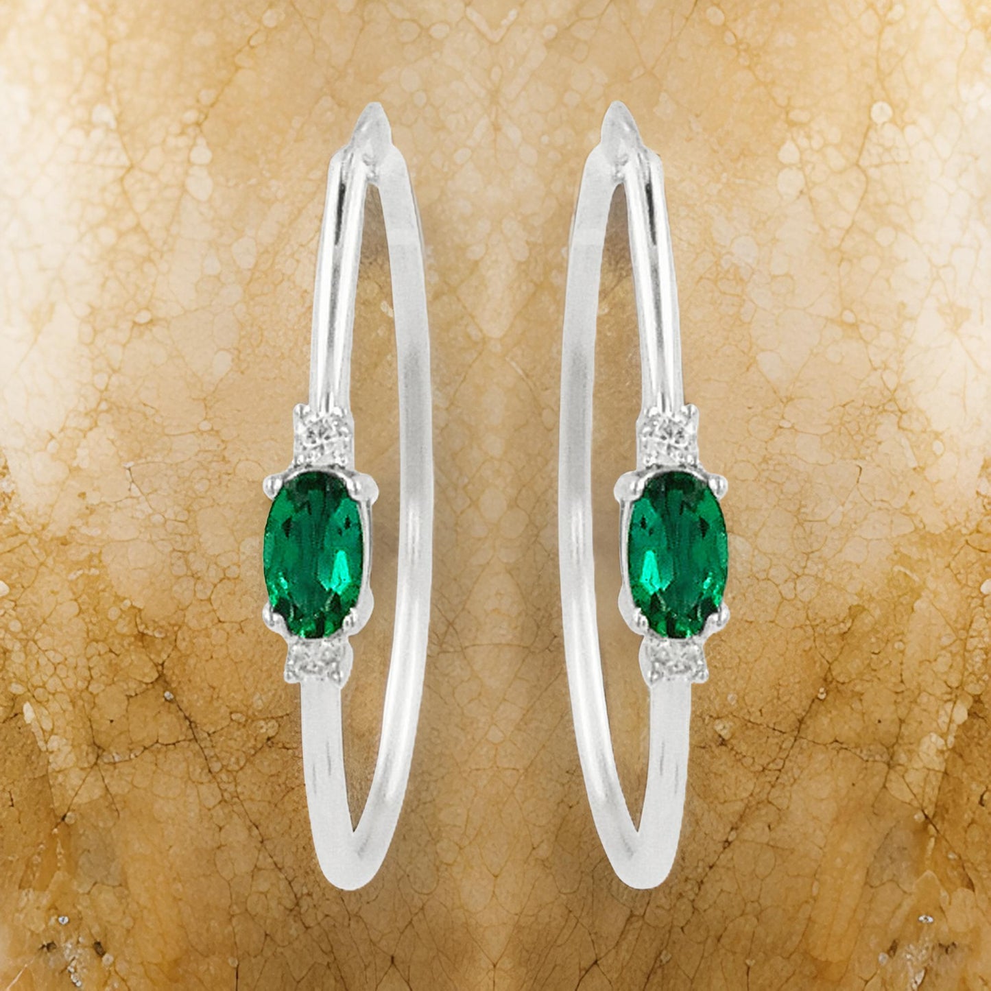 25MM Emerald Green Tube Hoop Earrings with Diamonds in 14K Gold Plated Silver | Best for Daily/Party Wear | Ideal Gift for All Occasions