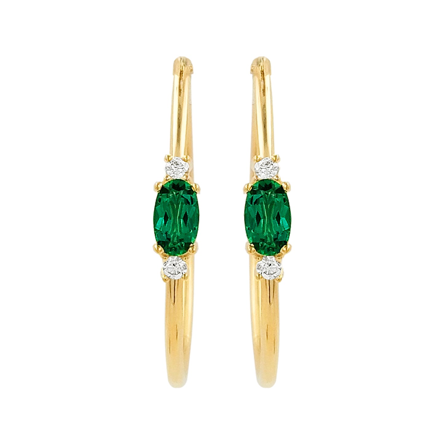 25MM Emerald Green Tube Hoop Earrings with Diamonds in 14K Gold Plated Silver | Best for Daily/Party Wear | Ideal Gift for All Occasions