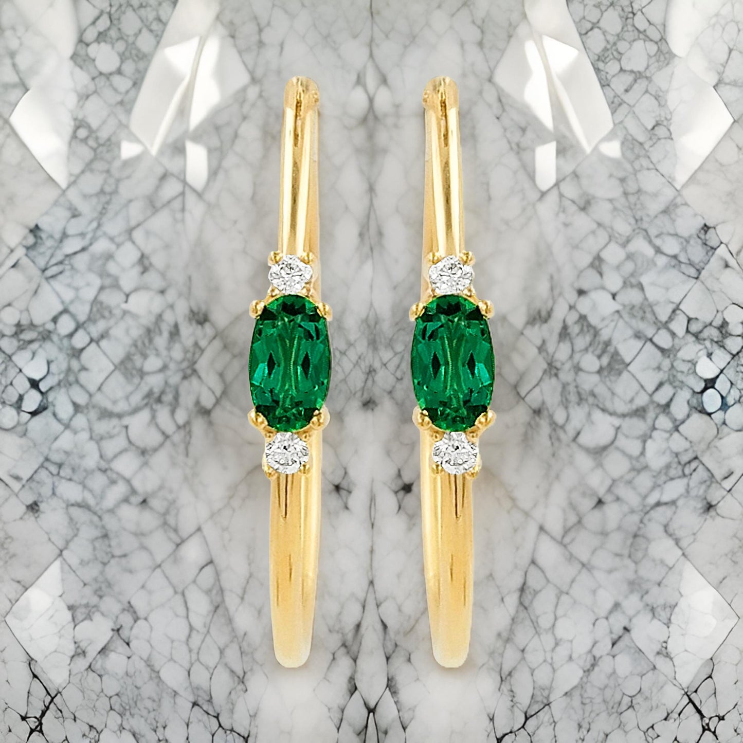 25MM Emerald Green Tube Hoop Earrings with Diamonds in 14K Gold Plated Silver | Best for Daily/Party Wear | Ideal Gift for All Occasions