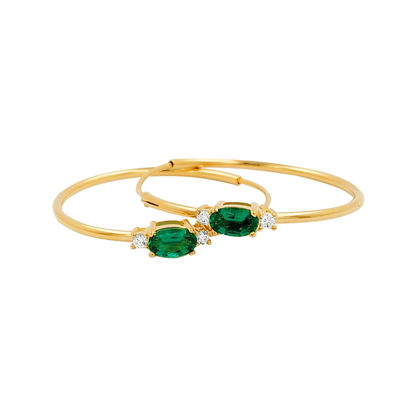 25MM Emerald Green Tube Hoop Earrings with Diamonds in 14K Gold Plated Silver | Best for Daily/Party Wear | Ideal Gift for All Occasions