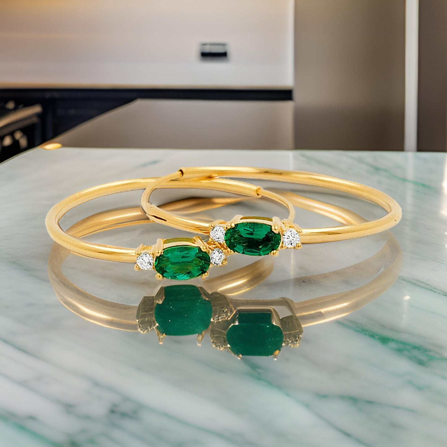 25MM Emerald Green Tube Hoop Earrings with Diamonds in 14K Gold Plated Silver | Best for Daily/Party Wear | Ideal Gift for All Occasions