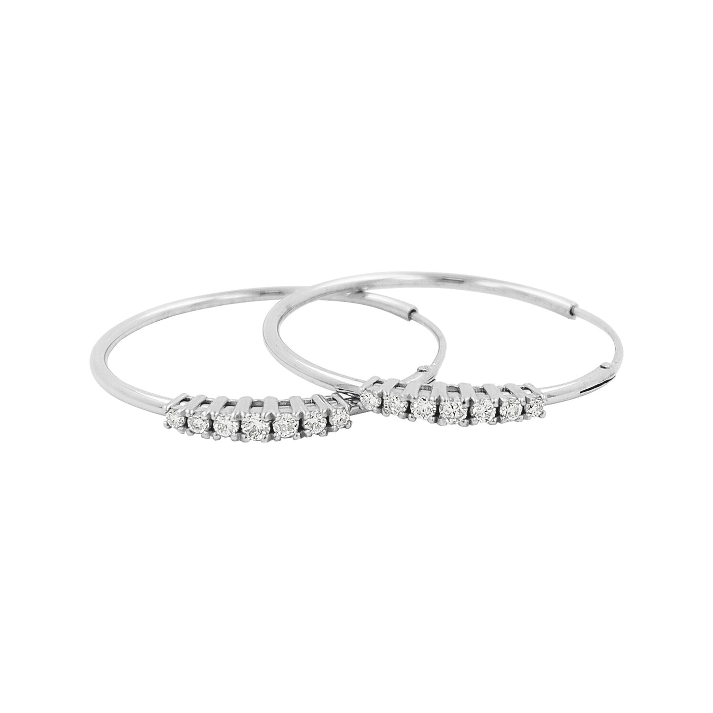 25MM 7 Stone Tube Hoop withDiamonds in 14K White Gold Plated Silver |Elegant Daily & Party Wear |Perfect Gift for Any Occasion to loved ones