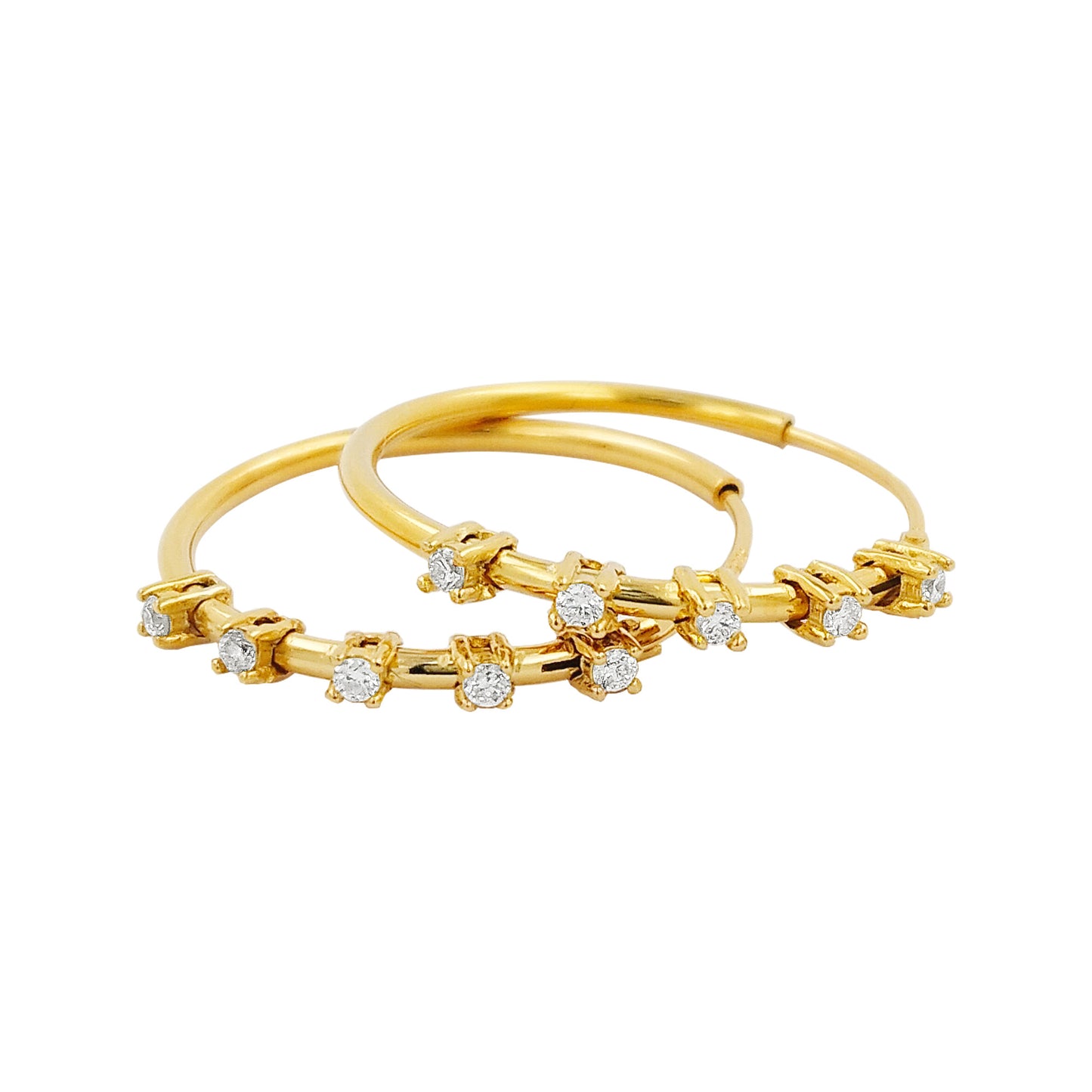 25MM Five Stone Tube Hoop with Diamonds in 14K Gold Plated Silver | Best for Daily/Party Wear | Ideal Gift for All Occasions