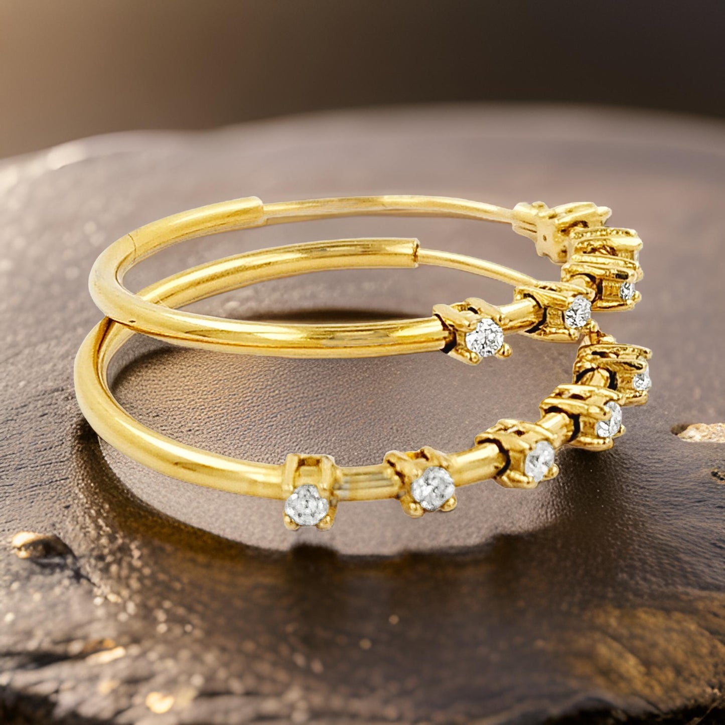 25MM Five Stone Tube Hoop with Diamonds in 14K Gold Plated Silver | Best for Daily/Party Wear | Ideal Gift for All Occasions