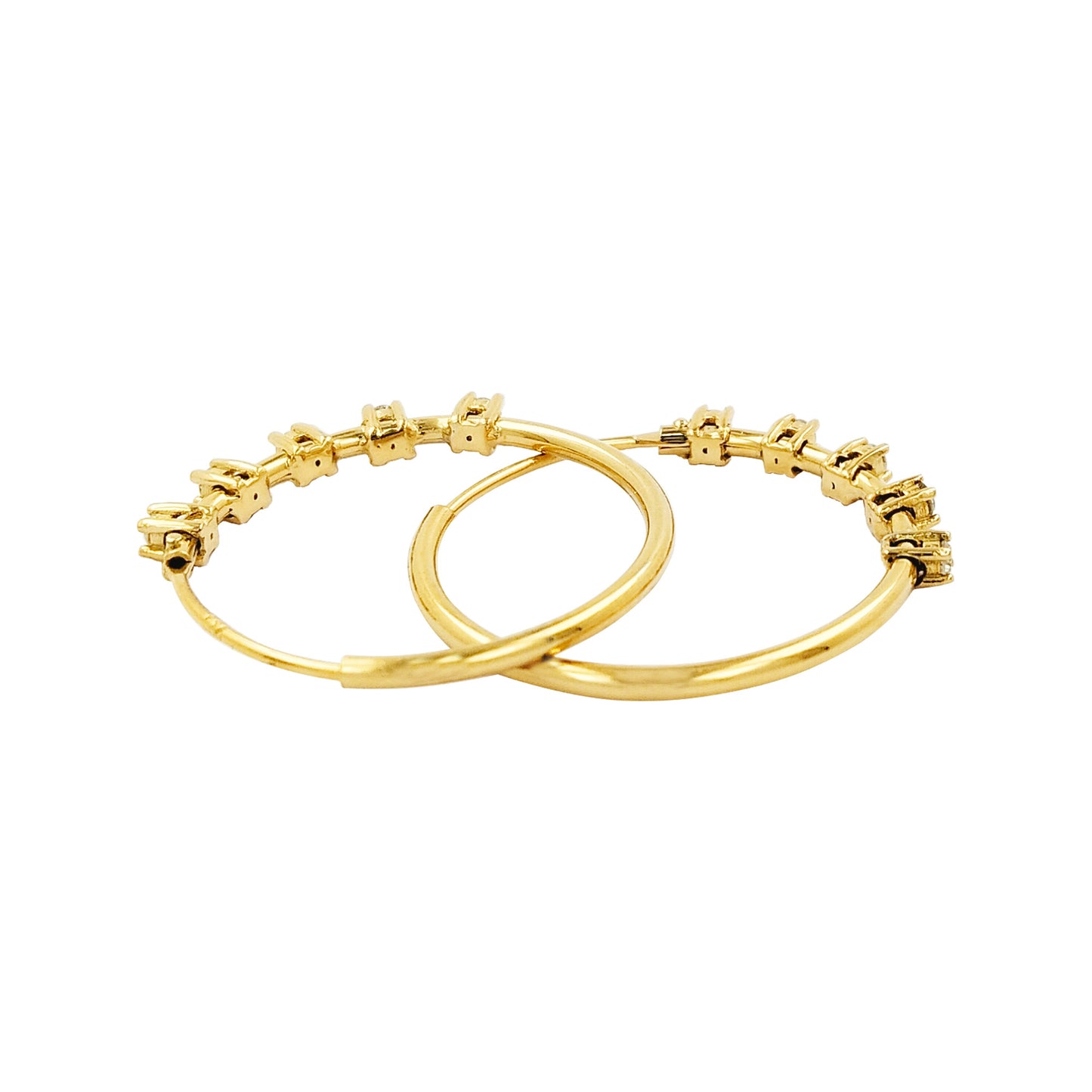 25MM Five Stone Tube Hoop with Diamonds in 14K Gold Plated Silver | Best for Daily/Party Wear | Ideal Gift for All Occasions