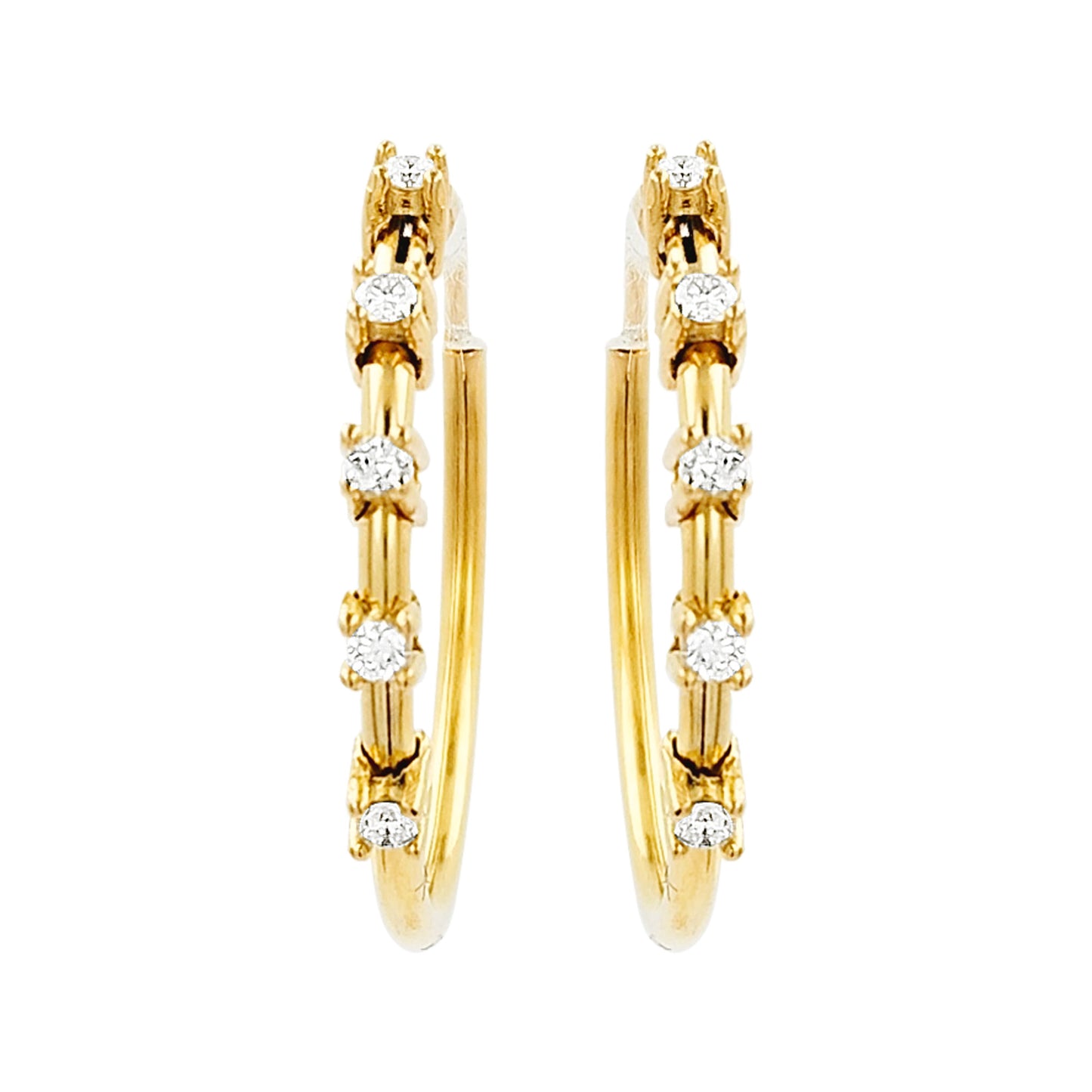 25MM Five Stone Tube Hoop with Diamonds in 14K Gold Plated Silver | Best for Daily/Party Wear | Ideal Gift for All Occasions